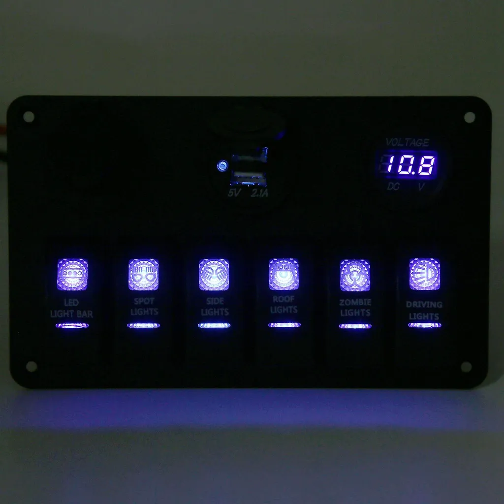 Panneau Commande Bateau Camping-Car 6 Interrupteurs USB Voltmètre Bleu - 5