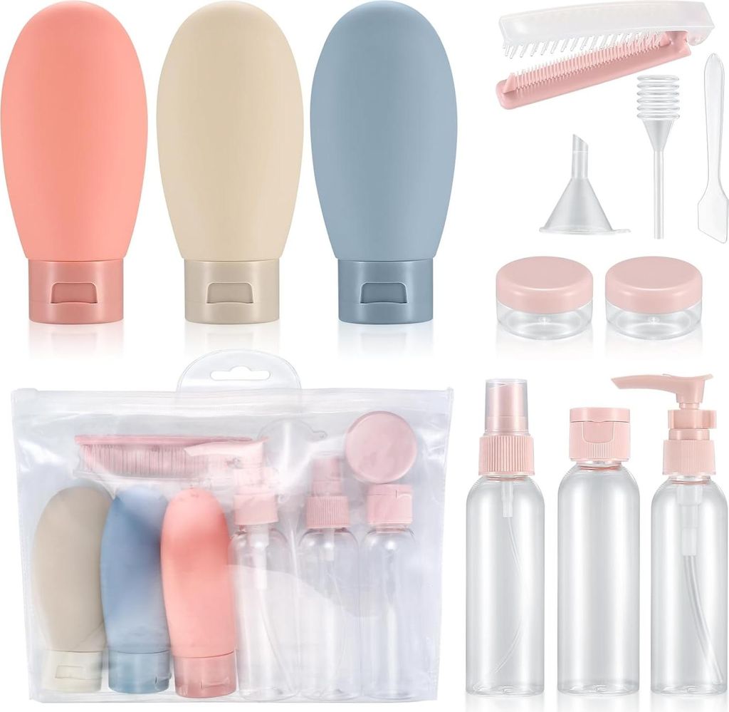 Allecto Premium - Set von 12 nachfüllbaren Reiseflaschen 60 ml für Shampoo und Conditioner - Reiseflaschenhalter für Toilettenartikel