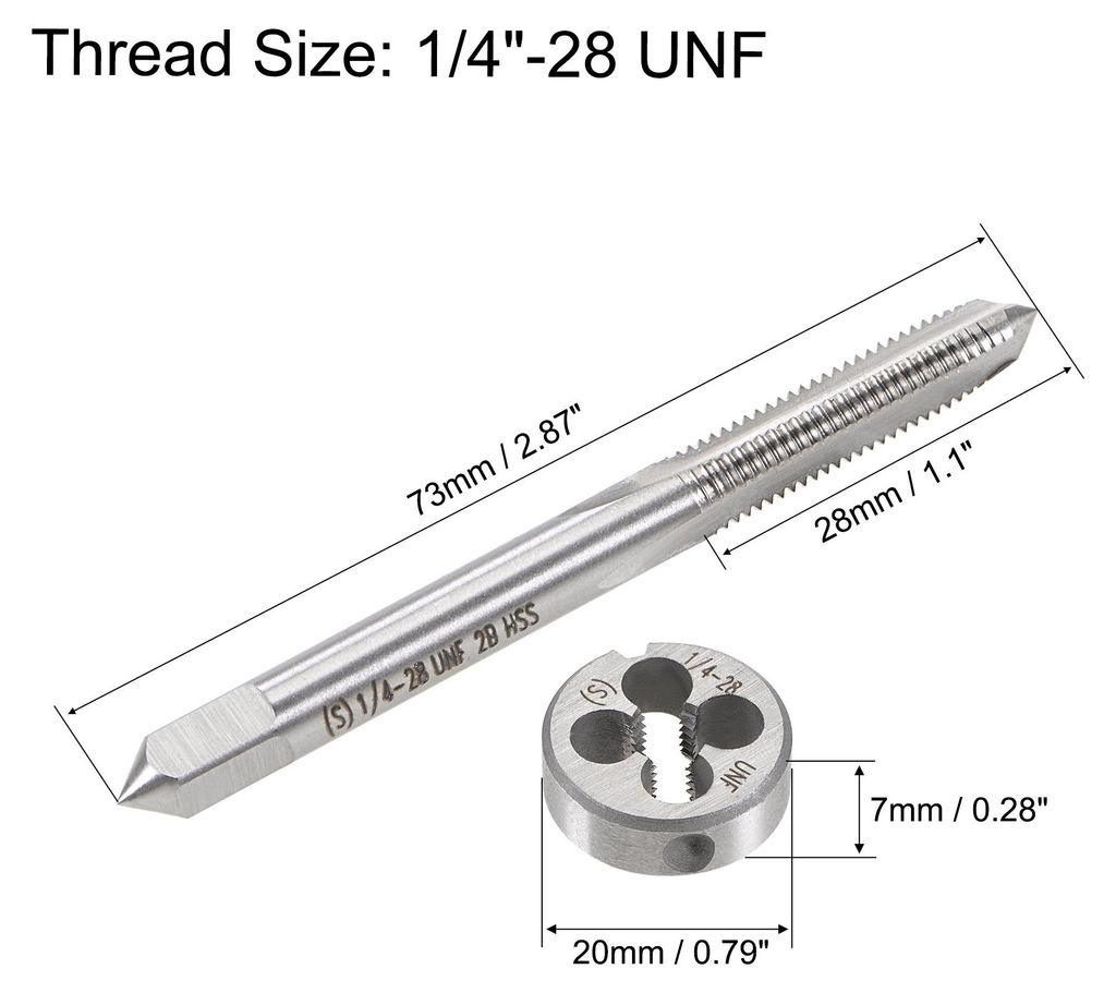 1/4"-28 UNF Gewindebohrersatz, HSS Maschinengewindebohrer mit Rundgewindebohrer, Recht Hand