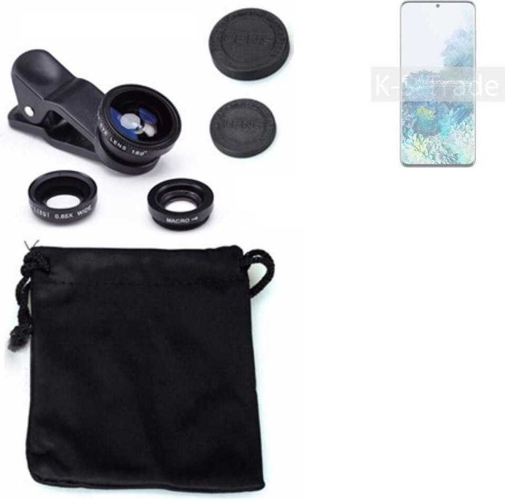 K-S-Trade Smartphone Kamera Linsen Set Kompatibel mit Samsung Galaxy S20+ Exynos 3in1 Clip-On Kamera Adapter Macro Weitwinkel FishEye Fischauge