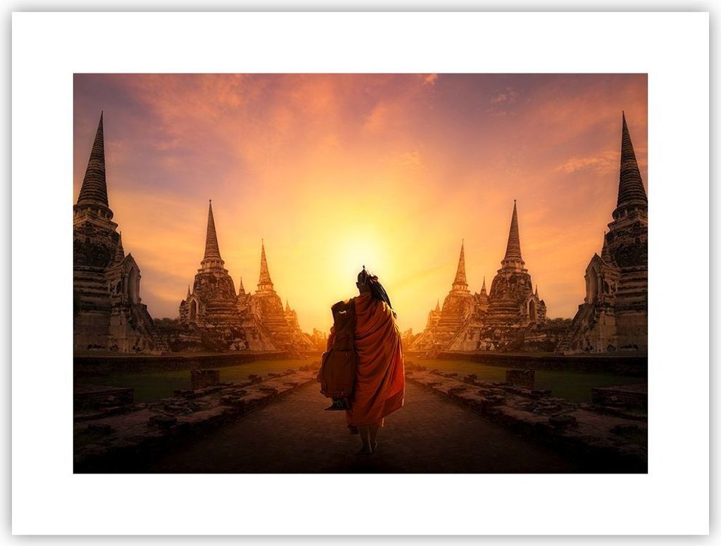 Poster - Poster ohne Rahmen - Tempel Mönch - 40x30 cm - Wand Bild - Wanddeko - Wandbilder - Kunstposter - Wandposter - Bilder - Kunstdruck - Wandd...