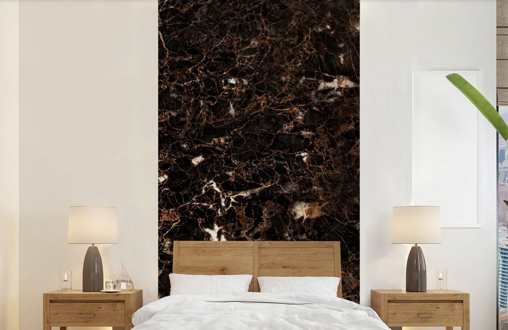 MuchoWow Fototapete für Wohnzimmer oder Schlafzimmer Wandtapete Vinyl Motivtapete Marmor - Schwarz - Gold - 120x240 cm - Hintergrundbild