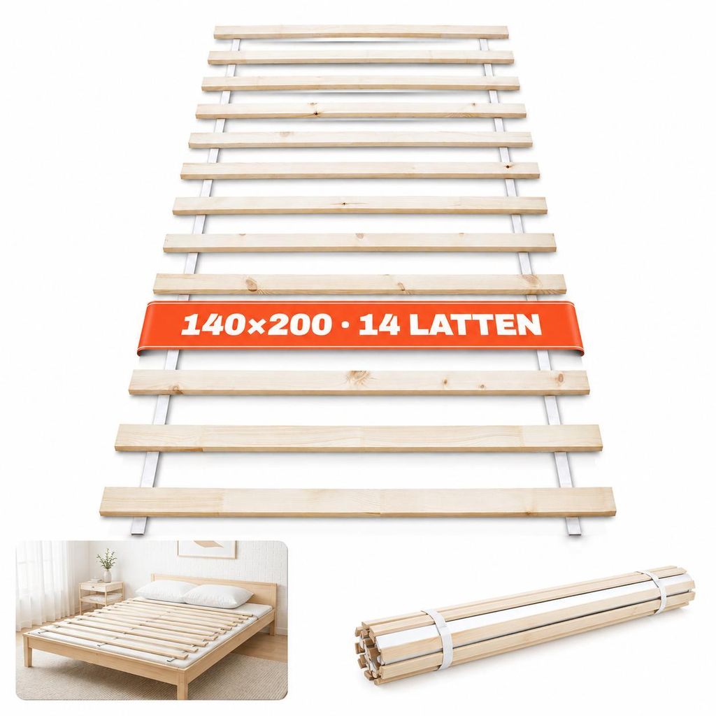 WOLKENLAND Lattenrost 140 x 200 cm | 14 Latten | Massivholz Produktbild 