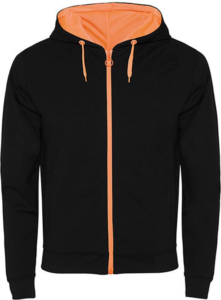 Roly SU1105 | Herren Fuji Sweat-Jacket, Slub Garn - Farbe: Black 02/Fluor Orange 223 - Größe: XXL