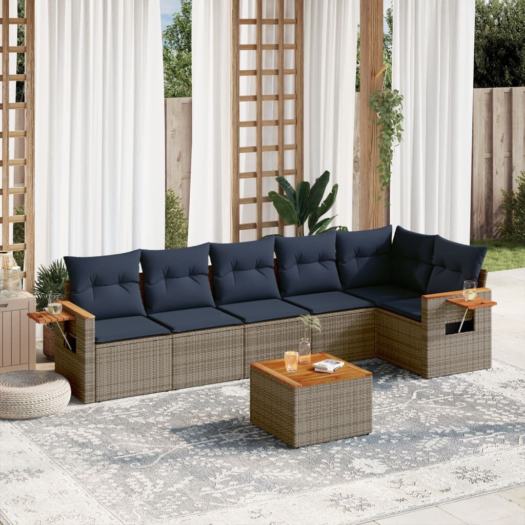 Maison Exclusive - 7-tlg. Garten-Sofagarnitur mit Kissen Grau Poly Rattan