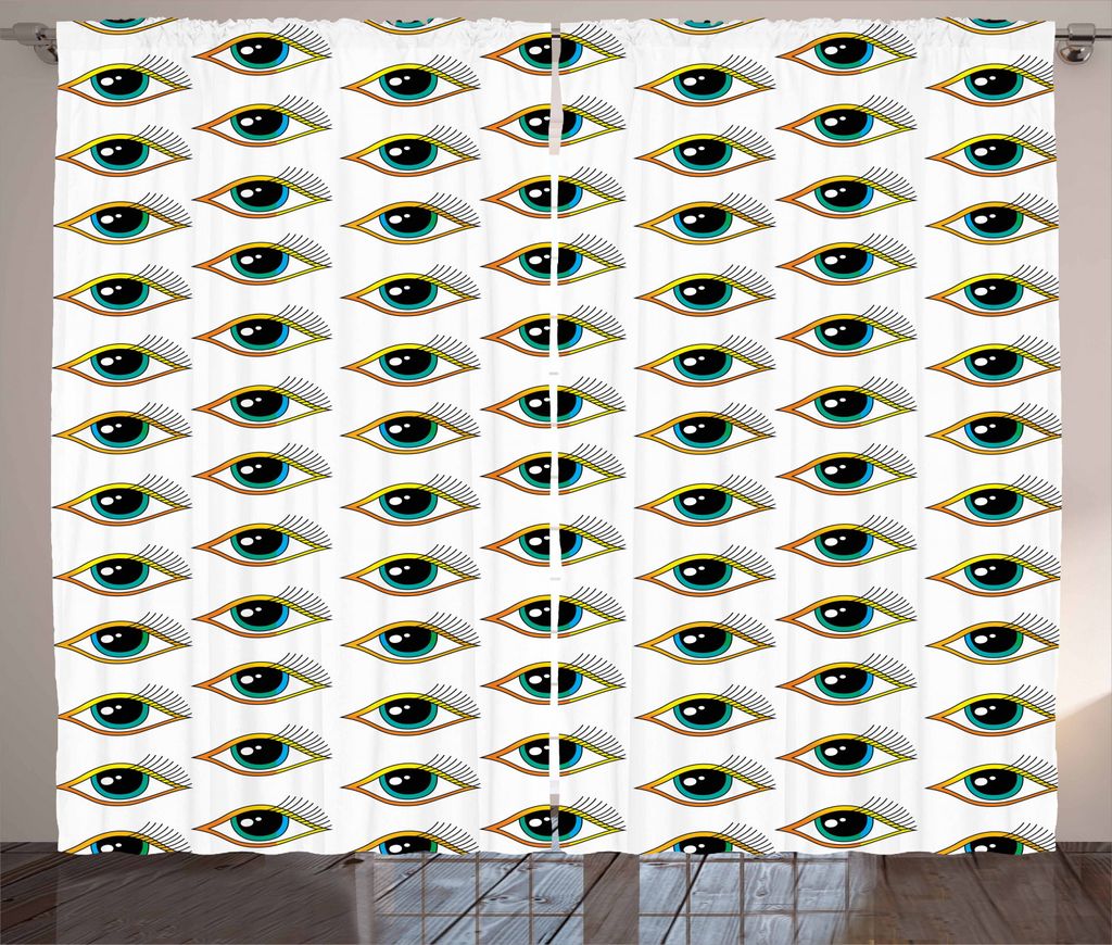 ABAKUHAUS Augapfel Rustikaler Vorhang, Piktogramm-Art-Muster, Wohnzimmer Universalband Gardinen mit Schlaufen und Haken, 280 x 225 cm, Mehrfarbig