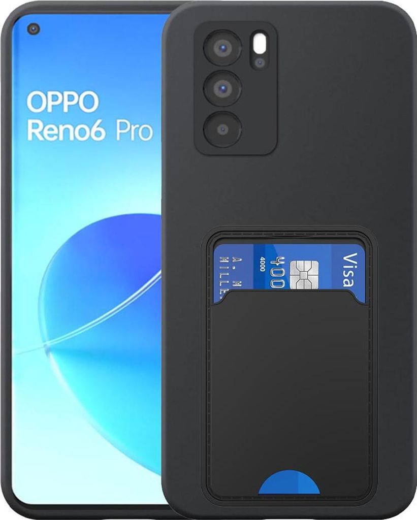 Geeignet für Oppo Reno 6 Pro 5G Phone Case mit TPU Kartenhalter - Flexible Back Cover Case Silikon TPU mit Cardslot - Schwarz - Smartphonica