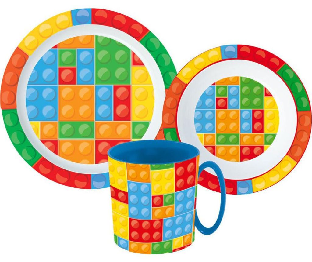 Bricks Lego Muster Geschirrset, Mikrokunststoff-Set mit Becher 350 ml