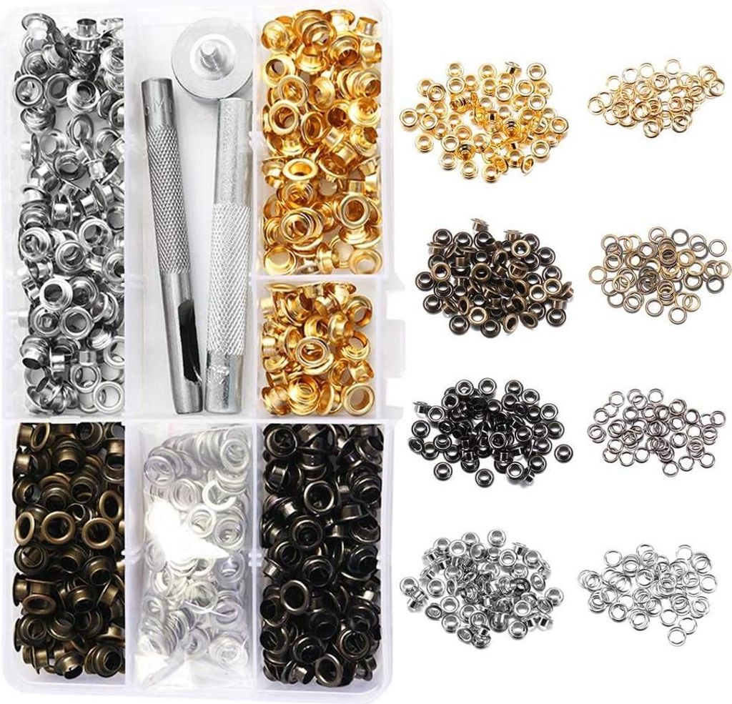 400 Ösen (5 mm), Ösenzangen-Set mit Aufbewahrungsbox, Werkzeugset für Planen, Ledergürtel, Schuhe und Kleidung
