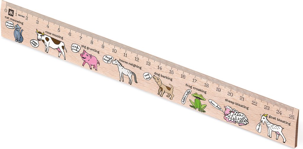 25 cm Holzlineal | Bedrucktes Animals speak | Metrie
