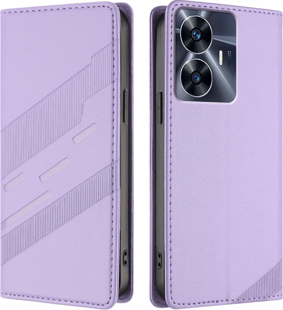 Hülle für Realme C55 4G, Kunstleder Brieftaschen Handyhülle mit Kartenfach und Standfunktion Violett