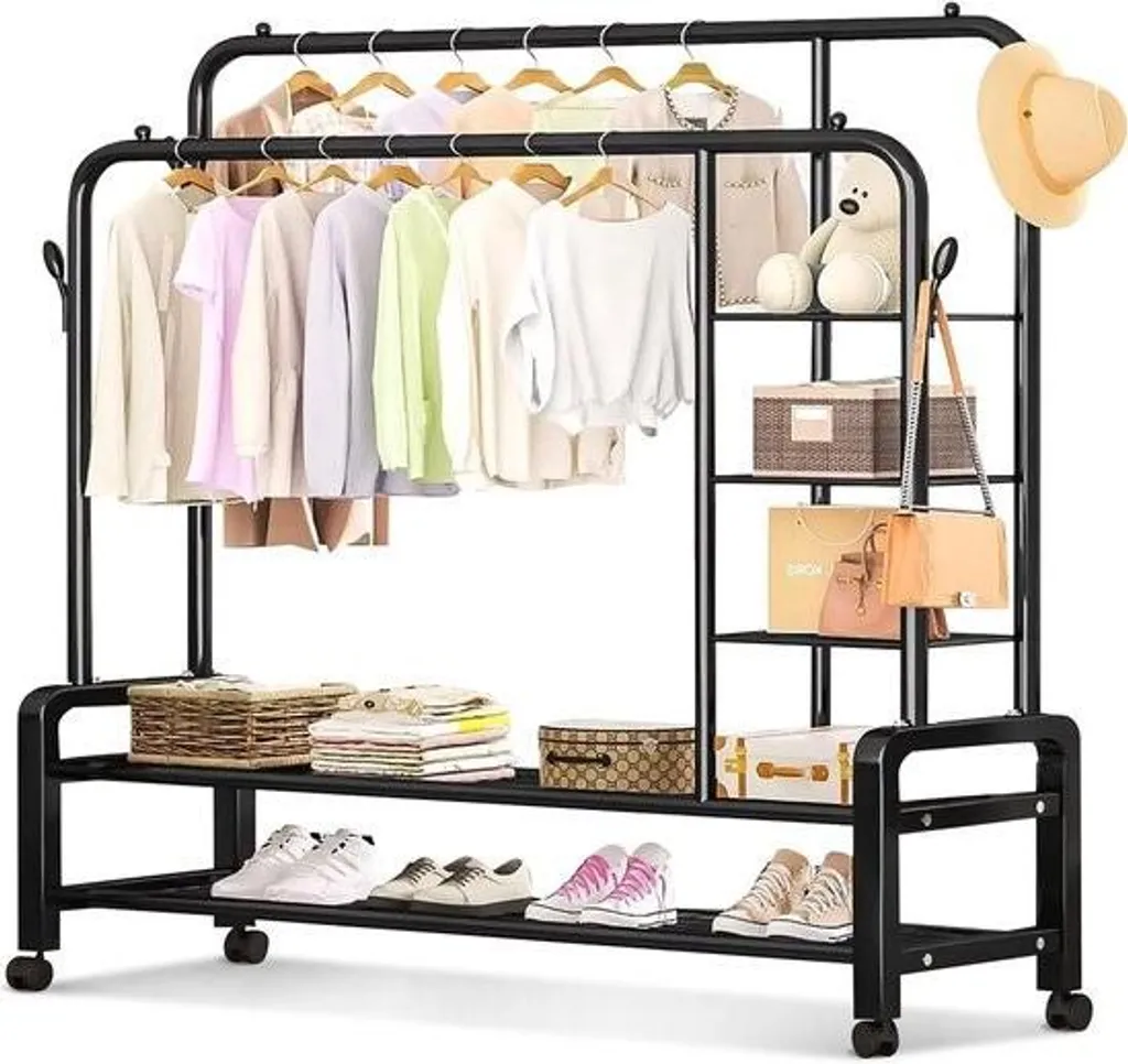 Rangement vêtements mobile - portemanteau noir stable pour petit dressing