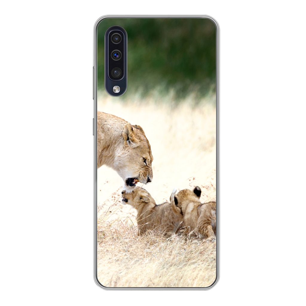 MuchoWow Handyhülle Schutzhülle Hülle für Samsung Galaxy A50 Löwe - Gras - Junge - Familie Silikon Softcase Handy Hülle - Mobiltelefonhülle