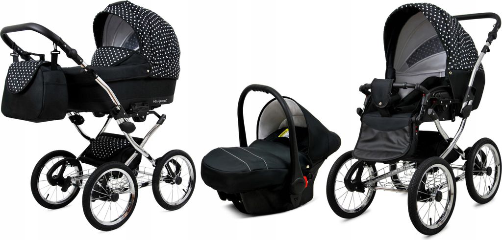 BabyLux Margaret Exclusive | 3in1 Kinderwagen Set | White Dots | Kombikinderwagen | Kinderwagen