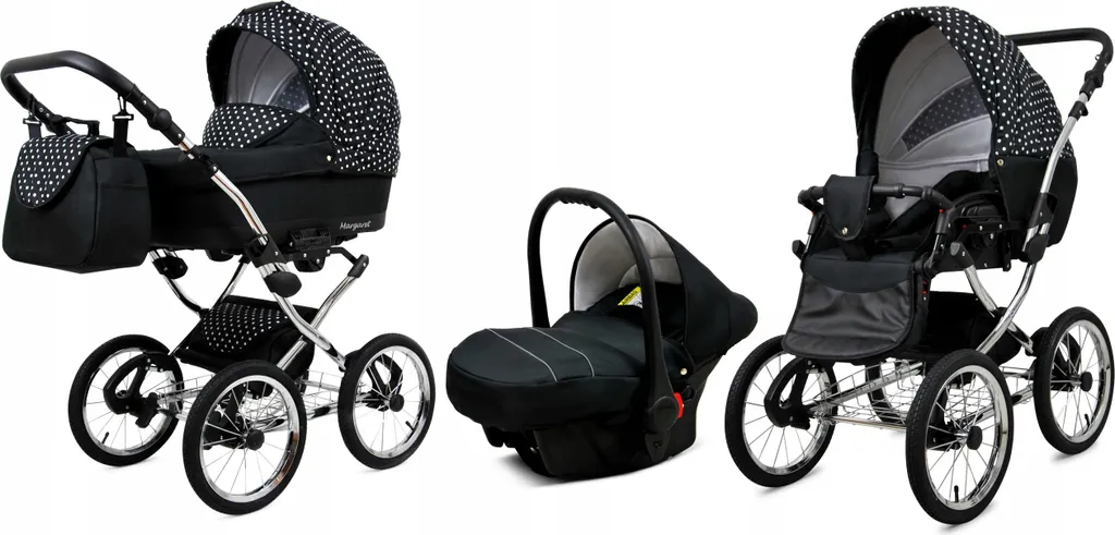 Poussette Bébé 3 en 1 Margaret Exclusive White Dots pour Ville et Parc