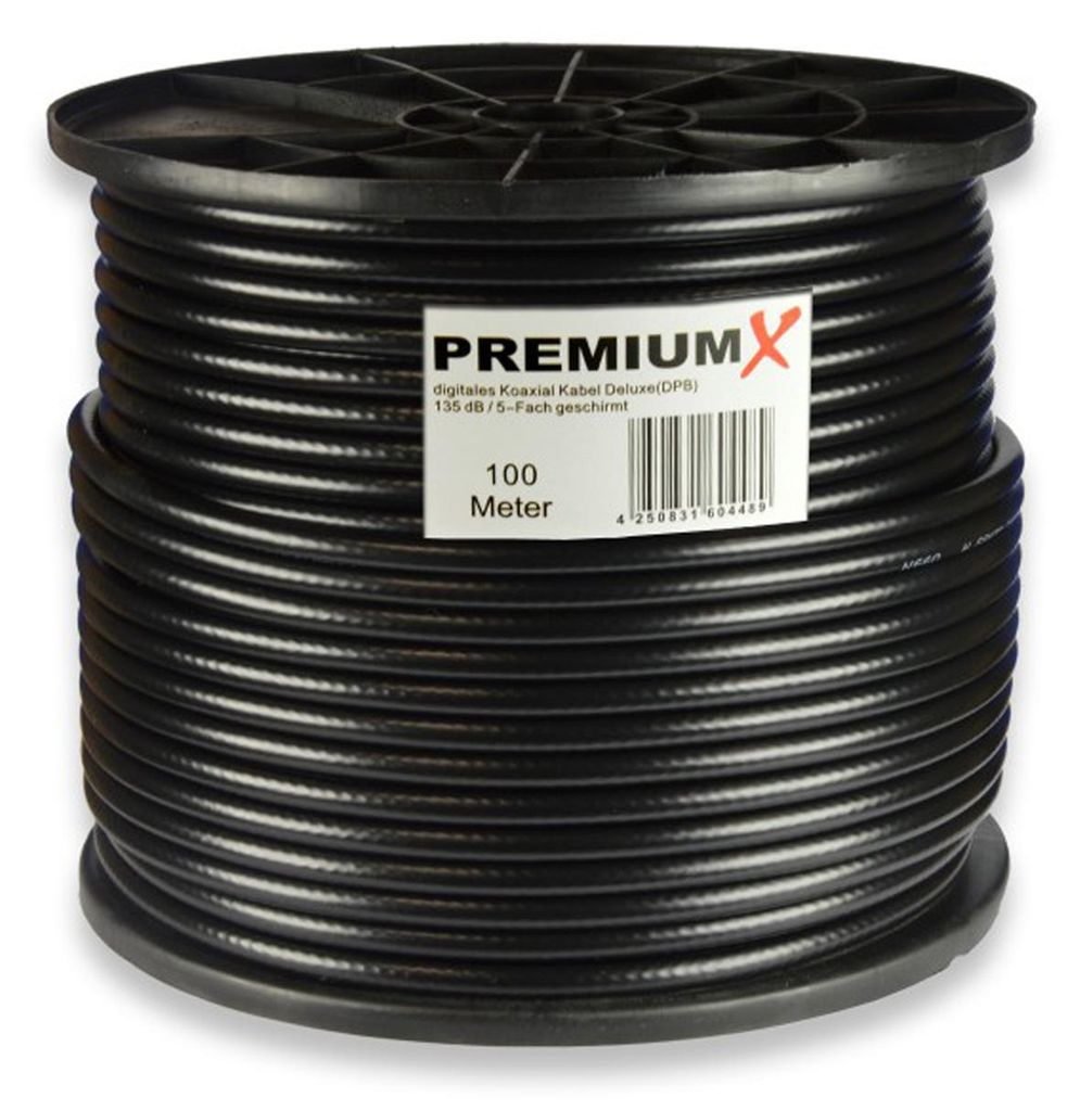 PremiumX DELUXE PRO 100m Koaxial Kabel SCHWARZ 135 dB Produktbild 