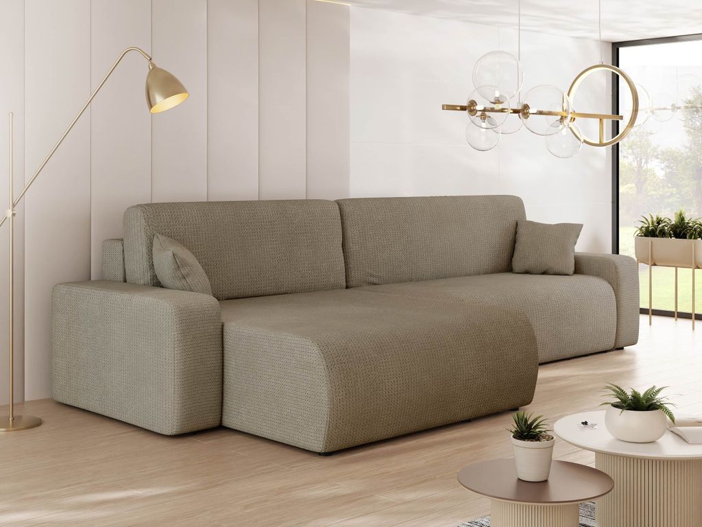 MIRJAN24 Ecksofa Piano L Maxi, Eckouch mit Bettkasten und Schlaffunktion, Ottomane universal, Schwarze Füße, Wellenfeder, L-Form (Farbe: Lima 80)