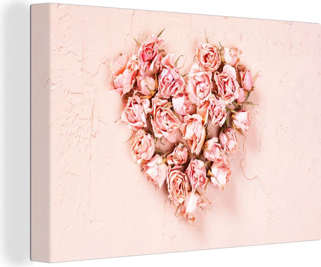 MuchoWow - Leinwandbilder - Herz - Blumen - Rosa, Wandbild, Wanddeko Bilder Wohnzimmer, 60x40 cm