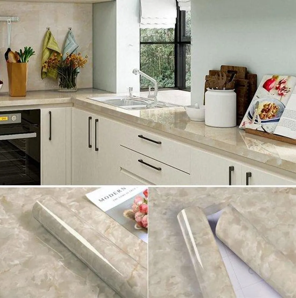 Rouleau adhésif rénovation meubles effet marbre 61x500 cm pour cuisine