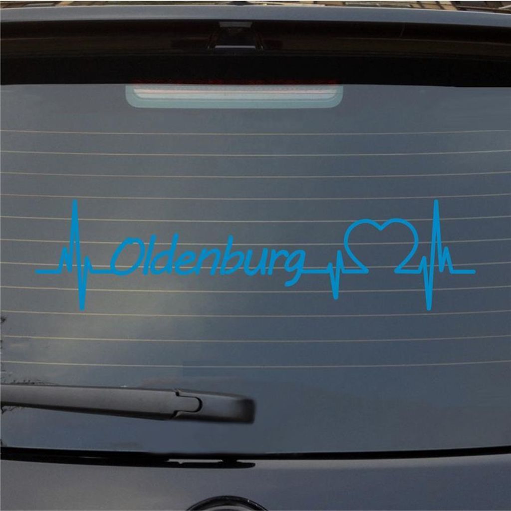 Heckscheibenaufkleber Oldenburg Herzschlag Puls Stadt Liebe 55x14 cm Hellblau Auto Aufkleber Sticker