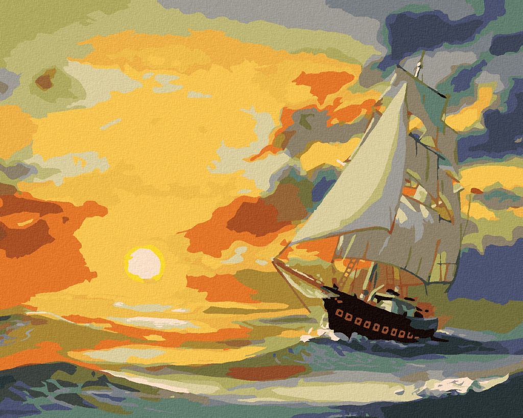 Zuty - Malen nach Zahlen - SEGELSCHIFF NACH DER ABENDDÄMMERUNG 2 (D. RUSTY RUST), 40x50 cm, ohne Keilrahmen