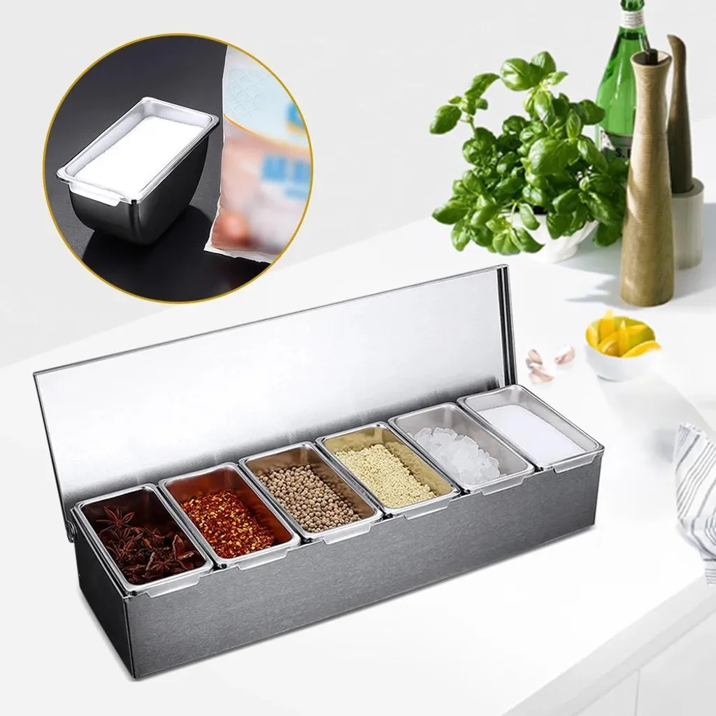 Contenitore Spezie 6 Scomparti Inox - Organizzatore Frutta con Coperchio