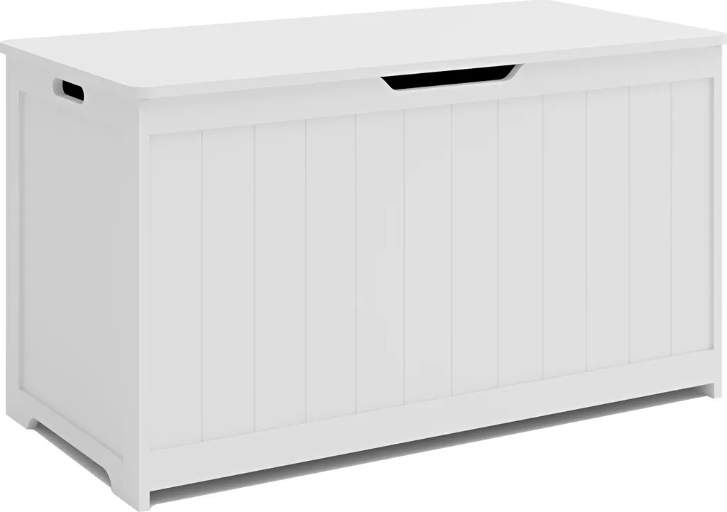 Coffre à jouets blanc 80 cm Podek avec couvercle à charnière sécurité