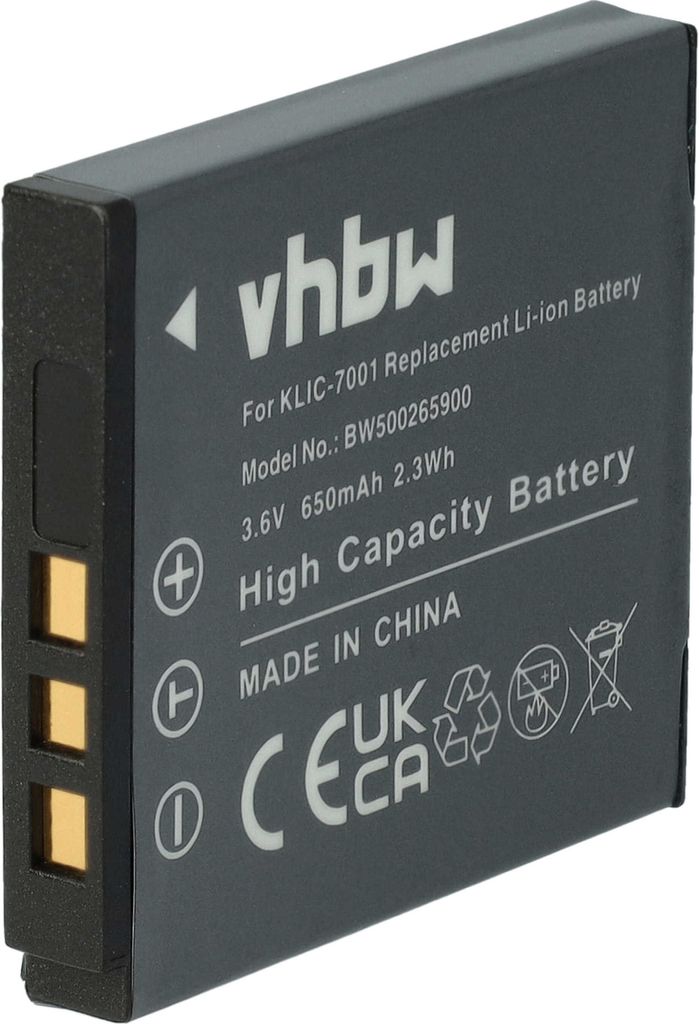 vhbw Akku kompatibel mit BenQ DC E1050T, L1050, DC E1050, DC E1220t, DC E1220 Kamera (650 mAh, 3,6 V, Li-Ion)