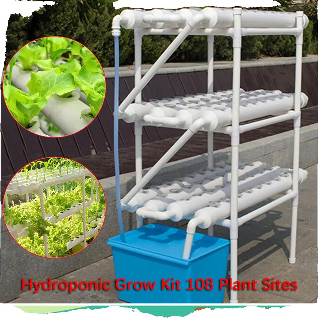 Kit potager hydroponique vertical 3 niveaux avec 108 trous en PVC-U