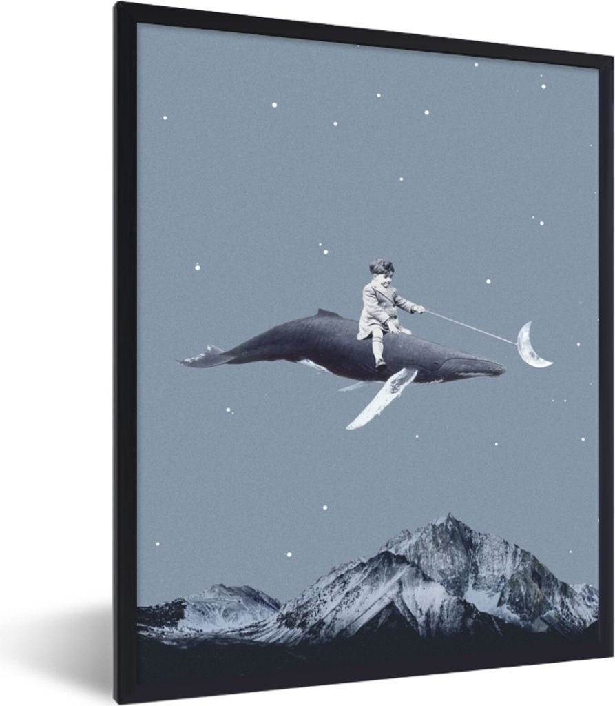 MuchoWow® Gerahmtes Poster Weltraum - Junge - Mond - Wal Produktbild 