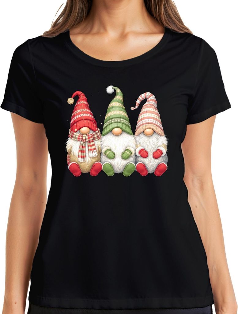 Weihnachtswichtel niedliche Gnome skandinavisch winterlich Motiv Damen T-Shirt, Schwarz, S