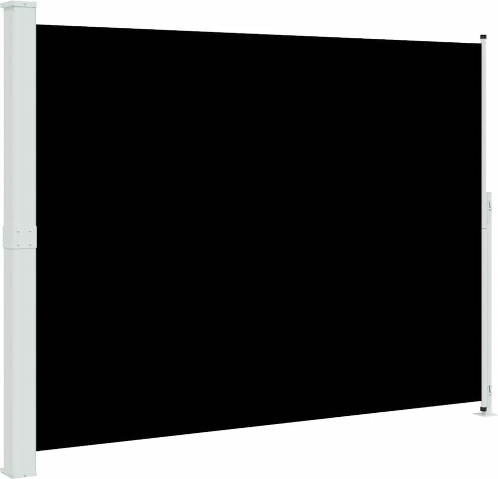 A black retractable side awning is shown against a white background.