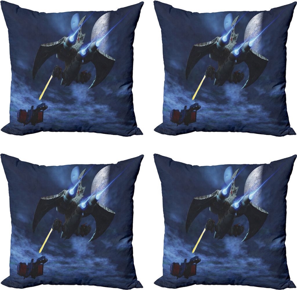 ABAKUHAUS Galaxis Kissenbezug Set (4 Stück), Raumschiff Laser Beam, Moderner Doppelseitiger Digitaldruck, 45 cm x 45 cm, Blau Schwarz