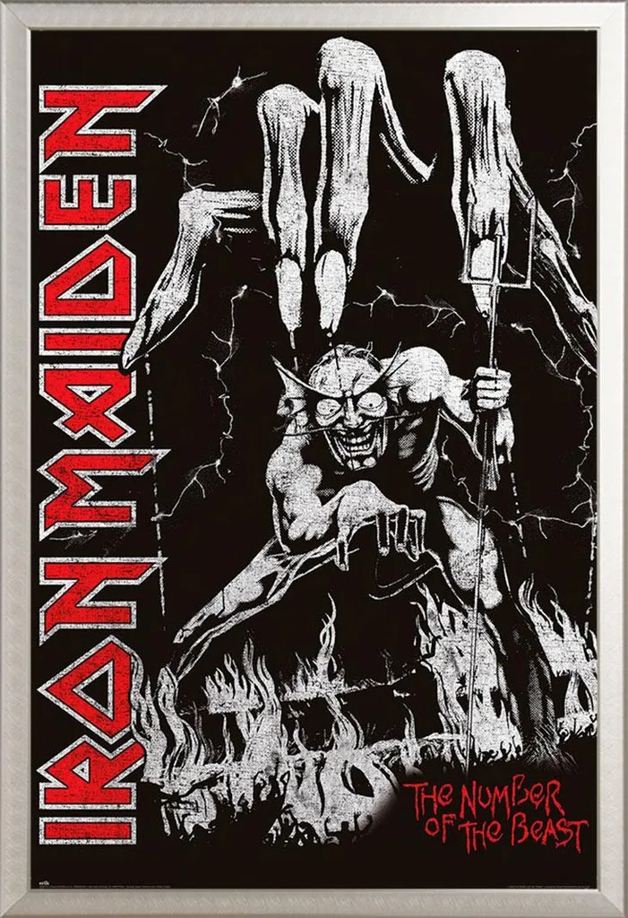 Décoration Rock Iron Maiden Number of the Beast Cadre Argent Shinsuke