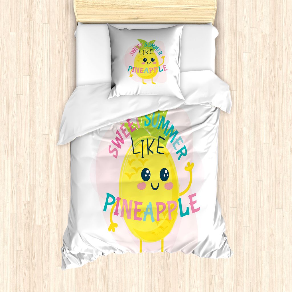 ABAKUHAUS Mädchen-Slogan Bettbezug Set für Einzelbetten, Sommer mit Augen, Milbensicher Allergiker geeignet mit Kissenbezug, 135 cm x 200 cm - 80...