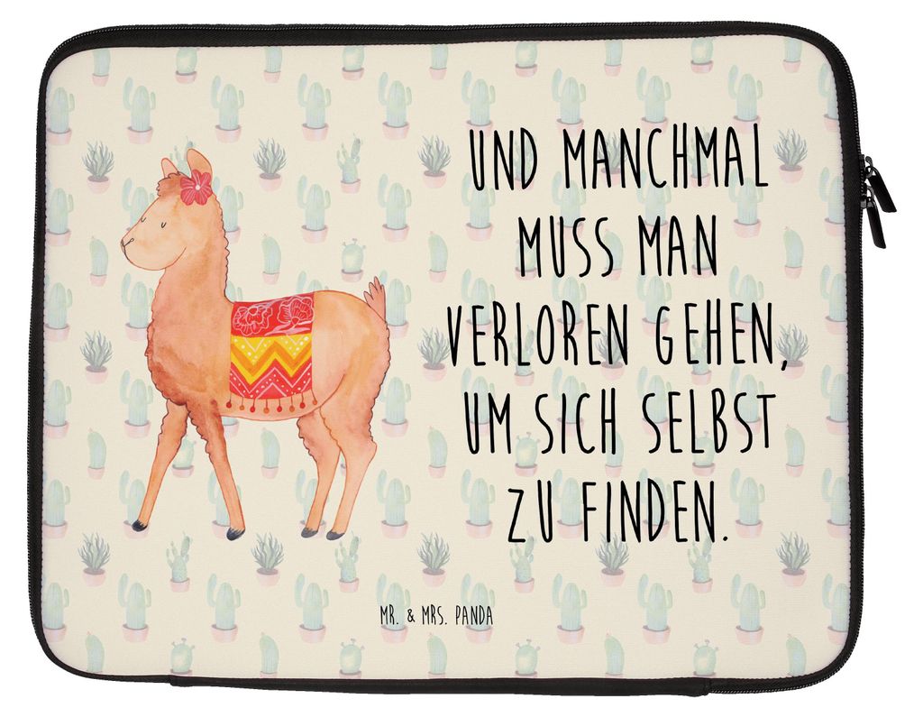Mr. & Mrs. Panda Laptophülle Alpaka Stolz 33 x 42 cm - Kaktus Grün - Geschenk, Computertasche, Laptop Tasche, Hülle, Laptoptasche, Sleeve, Lama