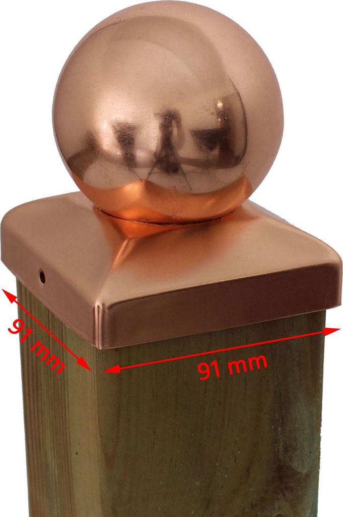 Pfostenkappe Kupfer 91 mm Kugel Abdeckkappe für Pfosten 9 x Produktbild 