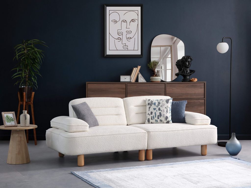 Villa Möbel Sofa Harmony Farbe: Creme Stellvariante:3-Sitzer mit Relax-/Bettfunktion durch verstellbare Rückenlehne
