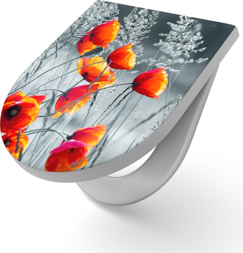DEQORI WC-Sitz Duroplast 36,4x45,4 cm 'Rote Mohnblumen' Toilettensitz WC-Brille Design