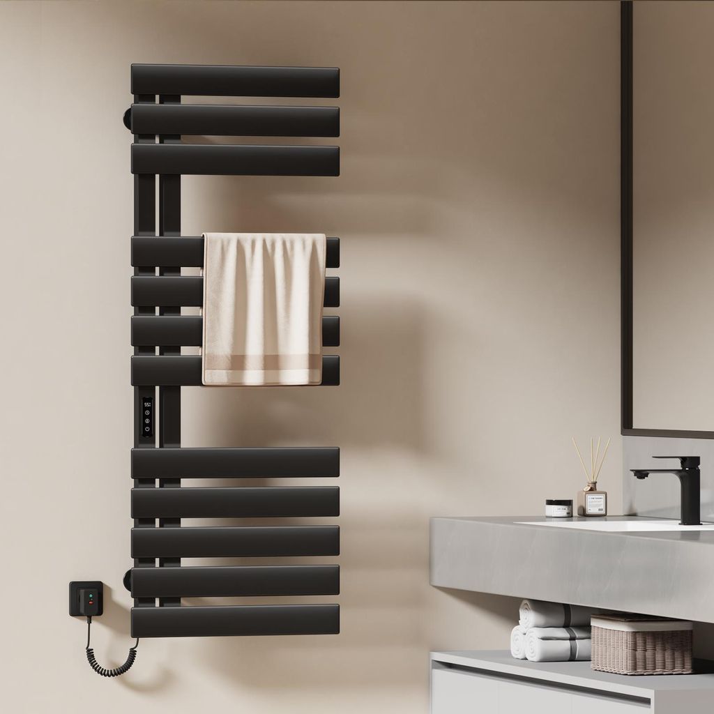 EMKE Handtuchwärmer elektrisch Intelligente Badheizkörper, 1300X500mm 440W Handtuchheizkörper Wifi APP Steurung Touch LCD Timer 1-9H, IPX5 Schwarz