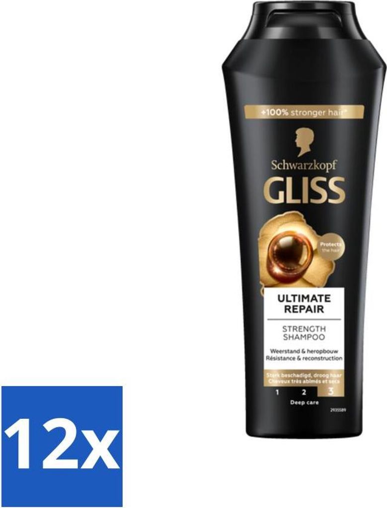 Gliss Shampoo Ultimate Repair für intensive Regeneration 250 ml - Vorteilspack - 12 Stücke