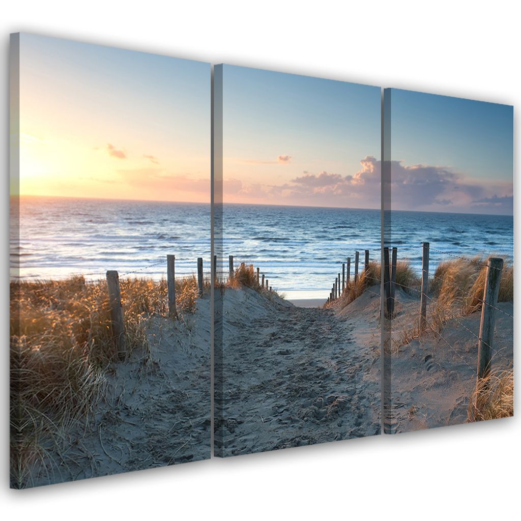 Triptychon auf leinwand landschaften - beige 60x40 cm Feeby blau wandbild bereit zum aufhängen