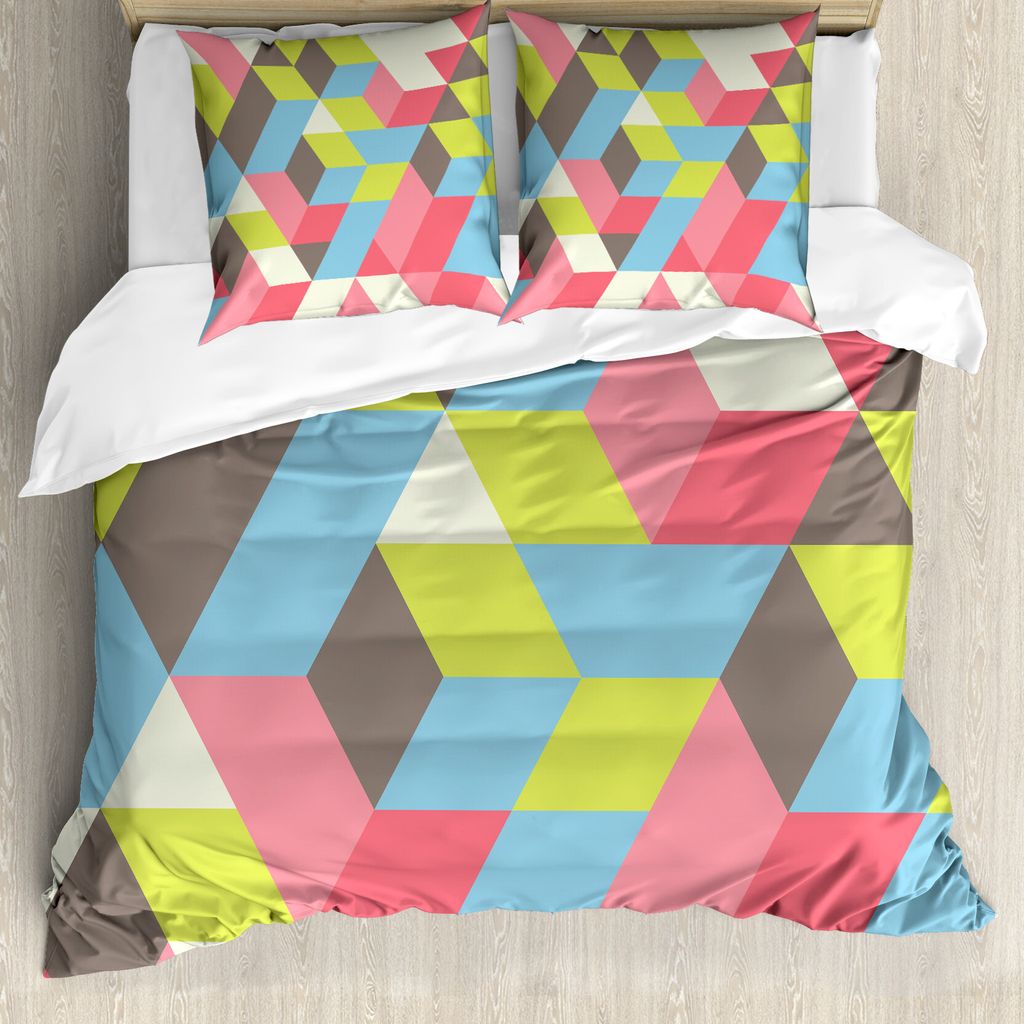 ABAKUHAUS Geometrisch Bettbezug Set für Einzelbetten, Bunte polygonale Muster, Milbensicher Allergiker geeignet mit Kissenbezug, 200 cm x 200 cm -...