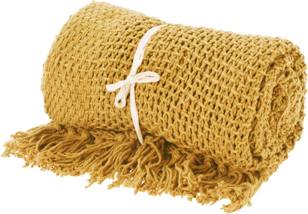 Coperta Morbida Maglia Gialla per Famiglia | Scialle Frange 130x170