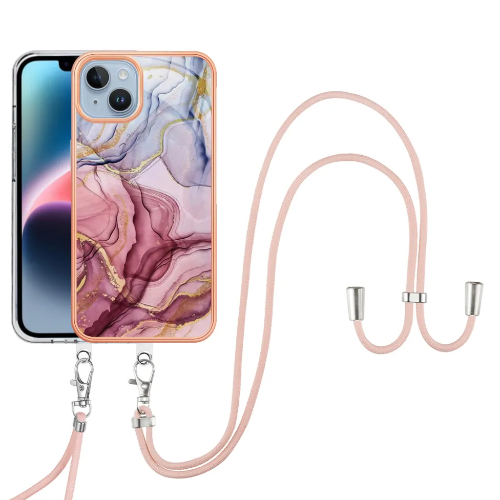 Protezione iPhone 15 TPU Oro Rosa | Cover Anti-Caduta con Laccio