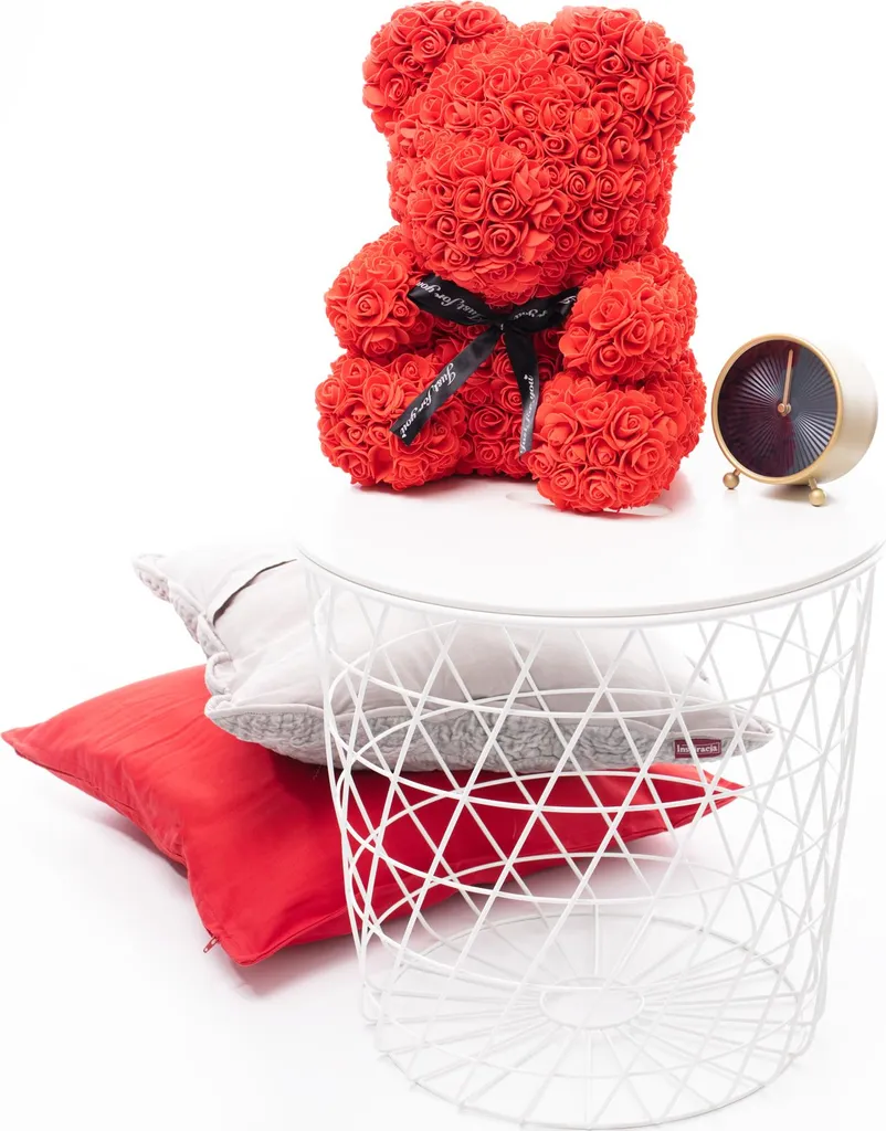 Ours en fleurs artificielles rouges 40 cm pour décoration de chambre