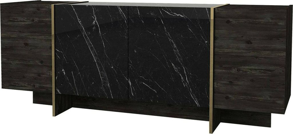 Kommode Dpazzagl, Wohnzimmerbuffet, Wohnzimmer-Sideboard, Moderne Küchen-Speisekammer, 180x47h76 cm, Schwarz und Gold