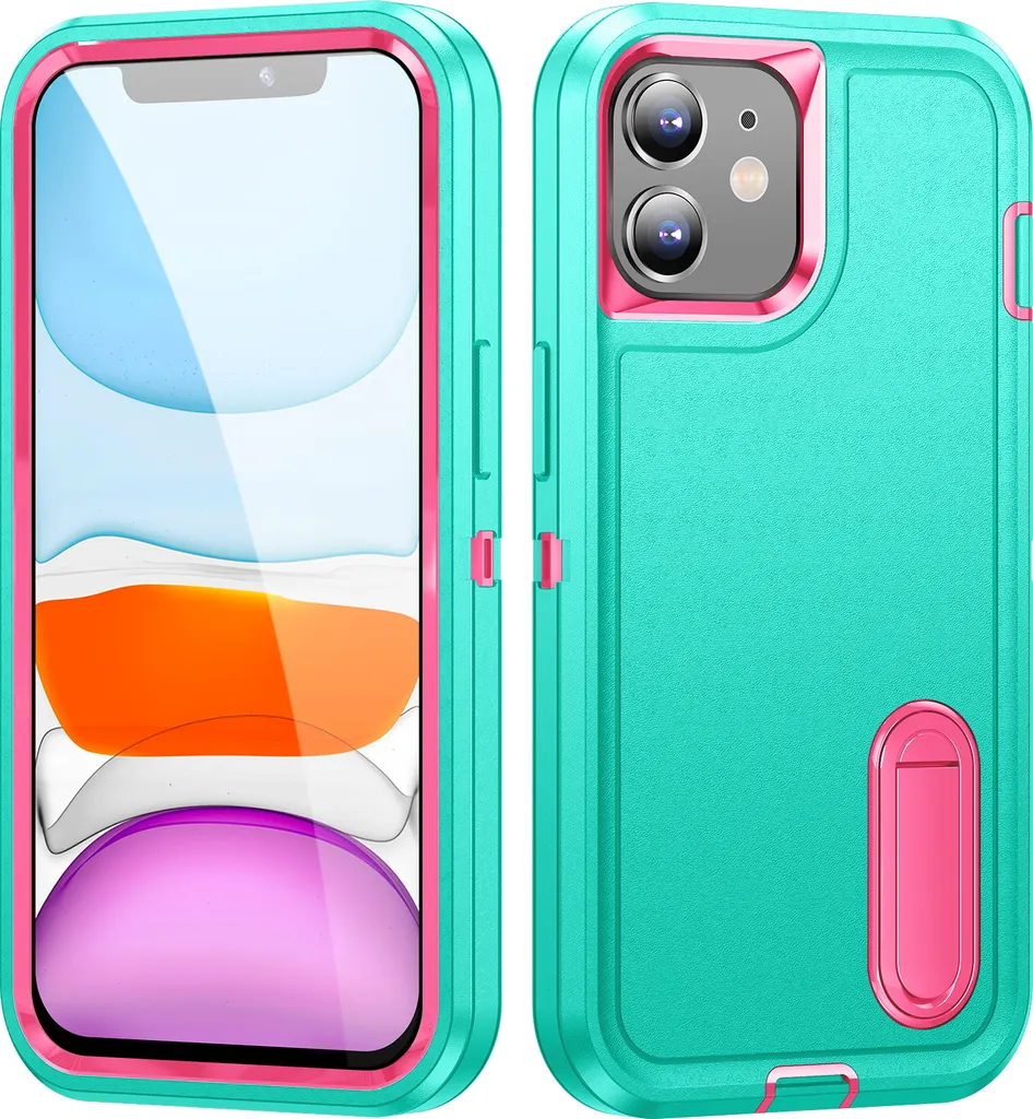 Custodia per iPhone 11 Hybrid Custodia protettiva a tre strati robusta e antiurto con supporto Turchese