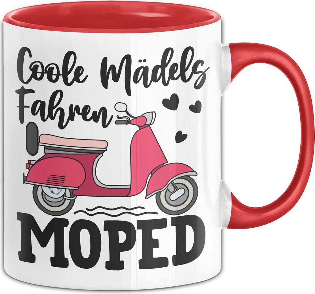 Coole Mädels Fahren Moped Tasse Geschenk Fahrerin Mofa Scooter Roller (Rot)
