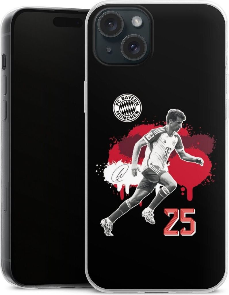 DeinDesign Slim Hülle für Apple iPhone 15 Plus Silikon Case Ultra Dünn Handyhülle FC Bayern München Offizielles Lizenzprodukt Thomas Müller
